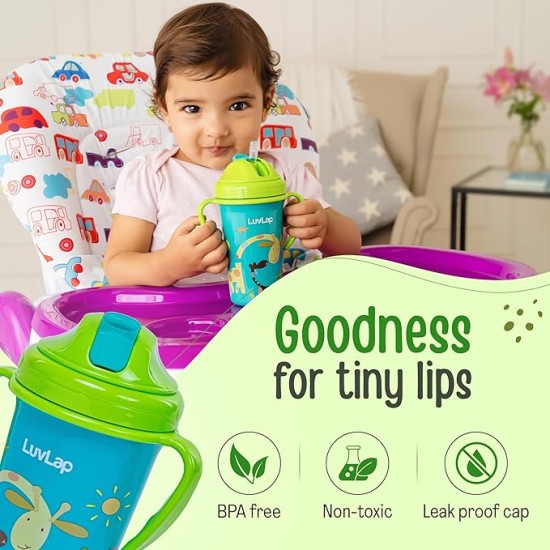 LuvLap Tiny Giffy Sippy Cup, Silicone Straw, BPA Free, 300 ml 18m+ (Green)