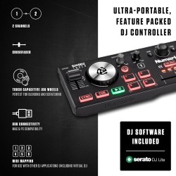 Numark DJ2GO2 Touch | Compact 2 Deck USB DJ Controller For Serato DJ with a Mixer/Crossfader, Audio Interface and Touch Capacitive Jog Wheels