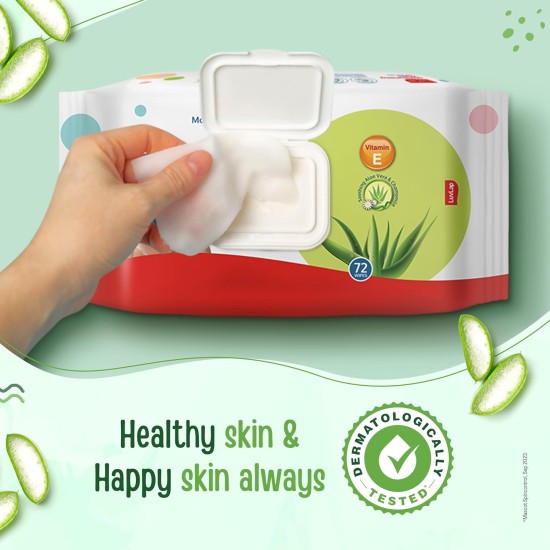 LuvLap Paraben Free Baby Wipes with Aloe Vera, with Fliptop Lid (72 Wipes/Pack)