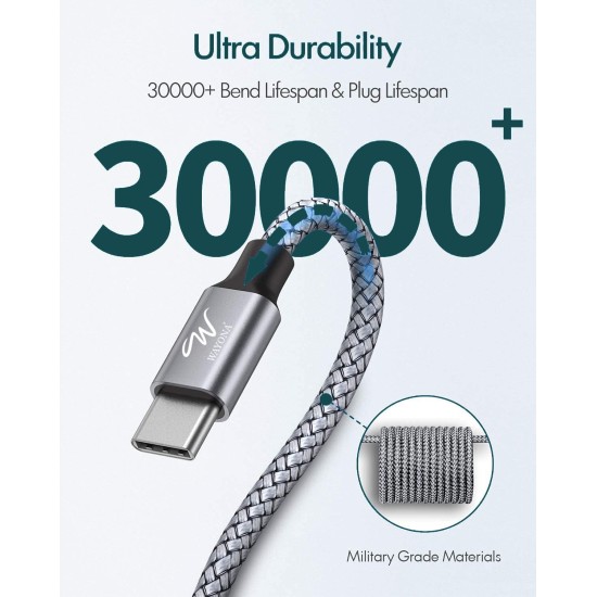 Wayona Type C To Type C Fast Charging Cable 65W/3.25A Usb C Nylon Braided Cord Compatible For Smartphone (Samsung Galaxy S22 S21 S20 Fe S10 M33 M51 M31 A73 A51 Note 20 10/Note 20 10 Plus) (1M, Grey) Wayona Type C To Type C Fast Charging Cable 65W/3.25A Usb C Nylon Braided Cord Compatible For Smartphone (Samsung Galaxy S22 S21 S20 Fe S10 M33 M51 M31 A73 A51 Note 20 10/Note 20 10 Plus) (1M, Grey)