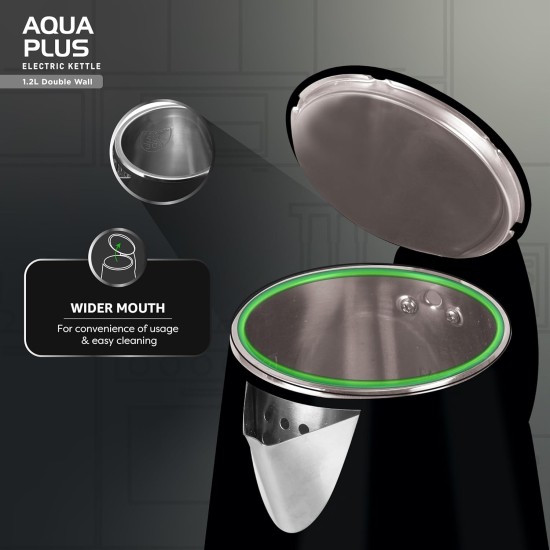 Havells Electric Kettle Aqua Plus 1250 Watts 1.2 liters , Double Layered Cool Touch Outer Body | 304 Rust Resistant SS Inner Body with Auto Shut Off | Wider Mouth | 2 Yr Manufacturer Warranty (Black) Havells Electric Kettle Aqua Plus 1250 Watts 1.2 liters , Double Layered Cool Touch Outer Body | 304 Rust Resistant SS Inner Body with Auto Shut Off | Wider Mouth | 2 Yr Manufacturer Warranty (Black)
