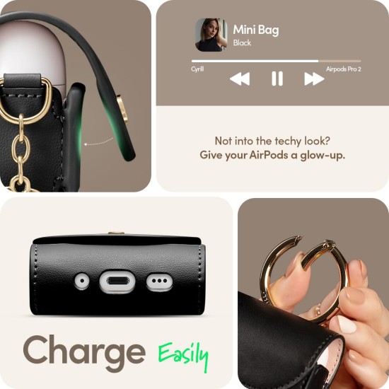 CYRILL Spigen Cyrill Mini Bag Compatible with Airpods Pro Case (2019) for Women, Cute Leather Airpods Pro1 Case Cover with Crossbody Strap - Black CYRILL Spigen Cyrill Mini Bag Compatible with Airpods Pro Case (2019) for Women, Cute Leather Airpods Pro1 Case Cover with Crossbody Strap - Black