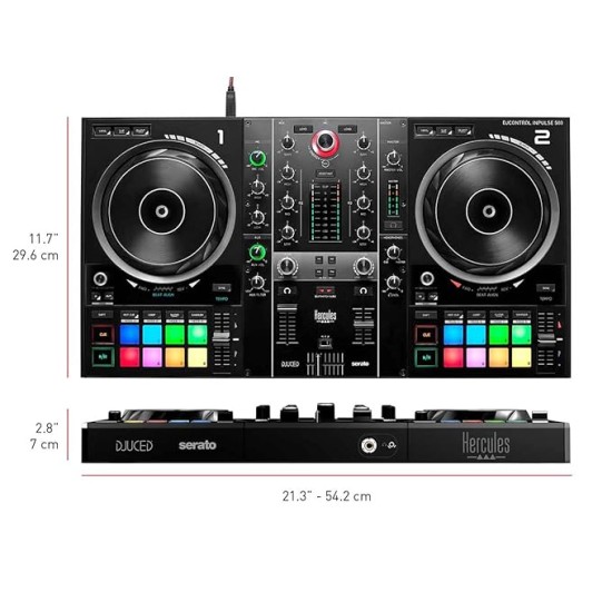 Hercules DJ Control Inpulse 500: 2-Deck USB DJ Mixer Controller For Serato DJ And DJUCED (Included), Black