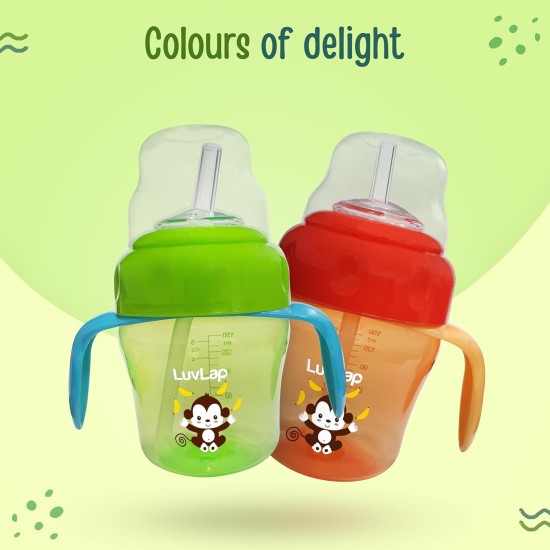 LuvLap Banana Time 150ml Anti Spill, Interchangeable Sipper / Sippy Cup with Soft Silicone Spout and Straw BPA Free, 6m+ (Green)