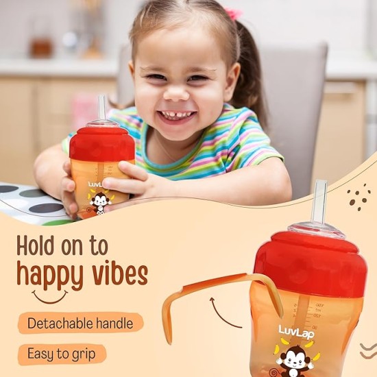LuvLap Banana Time 150ml Anti Spill, Interchangeable Sipper / Sippy Cup with Soft Silicone Spout and Straw BPA Free, 6m+ (Orange)