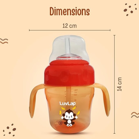 LuvLap Banana Time 150ml Anti Spill, Interchangeable Sipper / Sippy Cup with Soft Silicone Spout and Straw BPA Free, 6m+ (Orange)