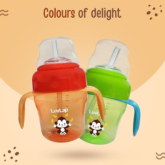 LuvLap Banana Time 150ml Anti Spill, Interchangeable Sipper / Sippy Cup with Soft Silicone Spout and Straw BPA Free, 6m+ (Orange)