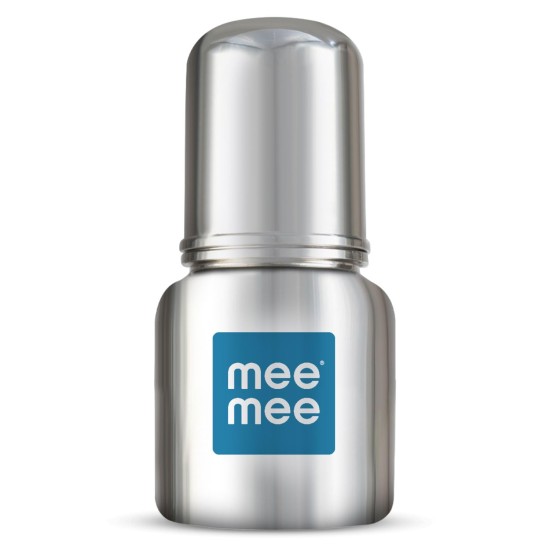 Mee Mee Baby Steel Feeding Bottle 120ml | Baby Milk Bottle with Advanced Anti Colic Valve, BPA Free, Soft Silicone Teat, Slim Neck for Babies/Infants/Newborns of 0-2 Years