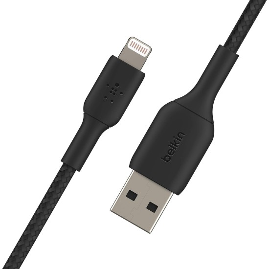 Belkin Apple Certified Lightning to USB Charge and Sync Tough Braided Cable for iPhone, iPad, Air Pods, 3.3 feet (1 meters) – Black Belkin Apple Certified Lightning to USB Charge and Sync Tough Braided Cable for iPhone, iPad, Air Pods, 3.3 feet (1 meters) – Black