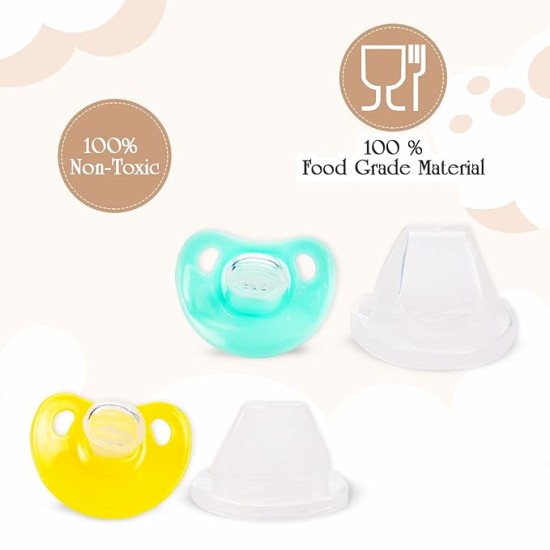 Mee Mee Baby Silicone Pacifier | Orthodontic Nipple for Oral Stimulation | Unique Shape to Support Psychological Breathing | Soother for Babies | Easy to Clean | 0-18 Months (Yellow/Green)