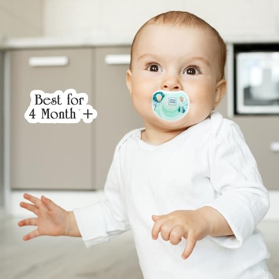Mee Mee Baby Silicone Pacifier | Orthodontic Nipple for Oral Stimulation | Unique Shape to Support Psychological Breathing | Soother for Babies | Easy to Clean | 0-18 Months (Yellow/Green)