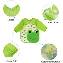 BabyGo Washable 3 Pcs Long Sleeve Bibs, Waterproof Baby Bibs, Toddler Sleeved Bib, Baby Smock for Eating Feeding, 6-24 Months (Multicolor)