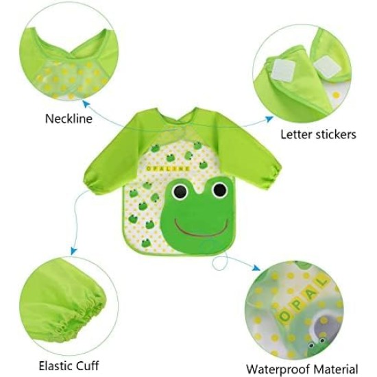 BabyGo Washable 3 Pcs Long Sleeve Bibs, Waterproof Baby Bibs, Toddler Sleeved Bib, Baby Smock for Eating Feeding, 6-24 Months (Multicolor)