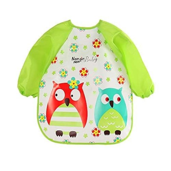 BabyGo Washable 3 Pcs Long Sleeve Bibs, Waterproof Baby Bibs, Toddler Sleeved Bib, Baby Smock for Eating Feeding, 6-24 Months (Multicolor)