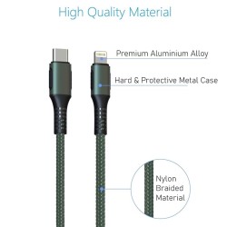 Portronics Konnect CL 20W POR-1067 Type-C to 8 Pin USB 1.2M Cable With Power Delivery & 3A Quick Charge Support, Nylon Braided For All Type-C and 8 Pin Devices, Green Portronics Konnect CL 20W POR-1067 Type-C to 8 Pin USB 1.2M Cable With Power Delivery & 3A Quick Charge Support, Nylon Braided For All Type-C and 8 Pin Devices, Green