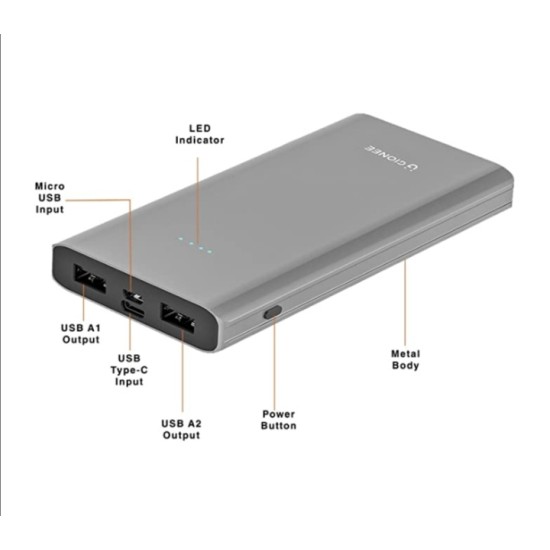 Gionee 10000mAh Li-Polymer Slim Design Power Bank with Power Indicators and 2 Output Ports (Fast Charging, 12W) PB10K2 (Metallic Blue) Gionee 10000mAh Li-Polymer Slim Design Power Bank with Power Indicators and 2 Output Ports (Fast Charging, 12W) PB10K2 (Metallic Blue)