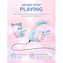 iClever BTH13 Bluetooth Kids Headphones with Mic, Over Ear Headphone Wireless Cat Ear Headphones for Girls Birthday Gift Safe Volume Limited, 45H Playtime Portable Headset for Tablet/PC, Pink iClever BTH13 Bluetooth Kids Headphones with Mic, Over Ear Headphone Wireless Cat Ear Headphones for Girls Birthday Gift Safe Volume Limited, 45H Playtime Portable Headset for Tablet/PC, Pink