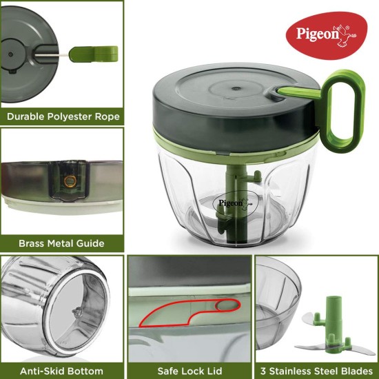Pigeon Large Handy and Compact Chopper with 3 Blades for effortlessly Chopping Vegetables and Fruits (Multicolor, 650 ml, 14516)