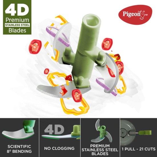Pigeon Large Handy and Compact Chopper with 3 Blades for effortlessly Chopping Vegetables and Fruits (Multicolor, 650 ml, 14516)