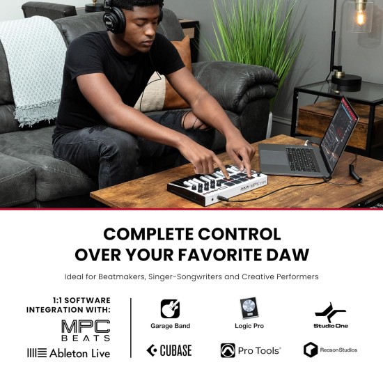 Akai Professional MPK mini MK3 – 25 Key USB MIDI Keyboard Controller With 8 Backlit Drum Pads, 8 Knobs and Music Production Software included (White)