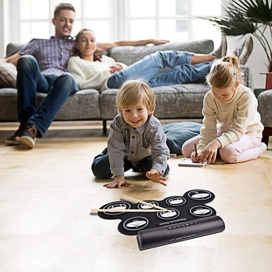 Powerpak G3001L-P Electronic Drum Kit Built-in Li-Battery 2000mAh Roll Up Drum Pad Portable Rechargeable Drum Kit with Headphone Jack Built-in Dual Speaker 2x Drum Pedals 2x Drum Sticks