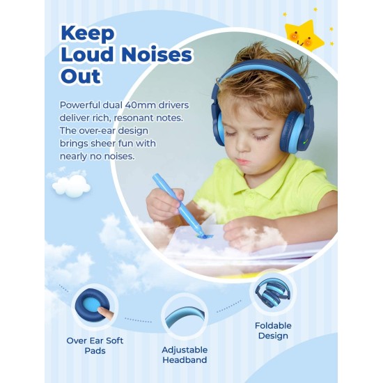 iClever Bluetooth Headphones with Mic, Headphones for Kids with 74/85/94dB Volume Limited Over The Ear Headset, 40H Playtime, Bluetooth 5.0, BTH12 Headphones for Boys Children Headphones, Blue iClever Bluetooth Headphones with Mic, Headphones for Kids with 74/85/94dB Volume Limited Over The Ear Headset, 40H Playtime, Bluetooth 5.0, BTH12 Headphones for Boys Children Headphones, Blue
