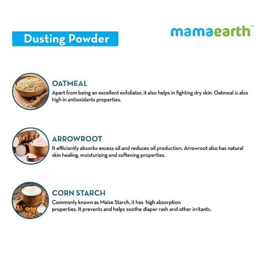Mamaearth Dusting Power For Babies - 300 g | Infused with Organic Oatmeal and Arrowroot Powder | Calms and Relaxes Skin, Prevents Diaper Rash, Dermatologically Tested, Free From Talc and Parabens Mamaearth Dusting Power For Babies - 300 g | Infused with Organic Oatmeal and Arrowroot Powder | Calms and Relaxes Skin, Prevents Diaper Rash, Dermatologically Tested, Free From Talc and Parabens
