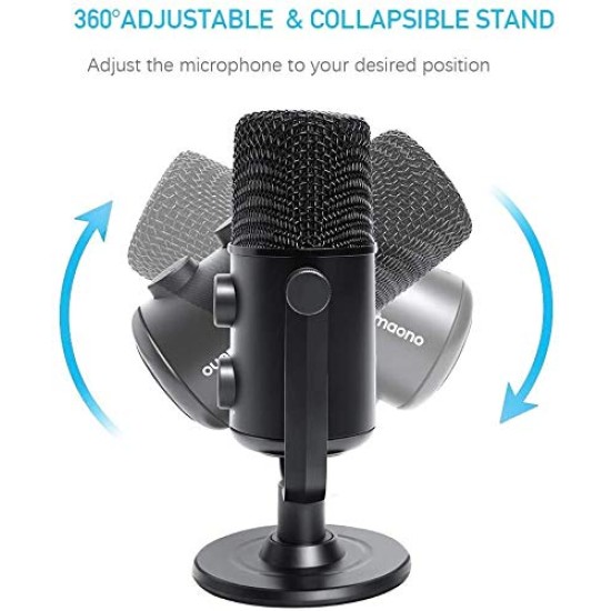 MAONO AU-902 USB Condenser Podcast Microphone, with Dual Volume Control, Mute Button, Monitor Headphone Jack, Plug and Play Mic for Vlogging, Gaming, Studio Recording, YouTube