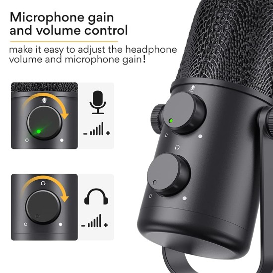 MAONO AU-902 USB Condenser Podcast Microphone, with Dual Volume Control, Mute Button, Monitor Headphone Jack, Plug and Play Mic for Vlogging, Gaming, Studio Recording, YouTube