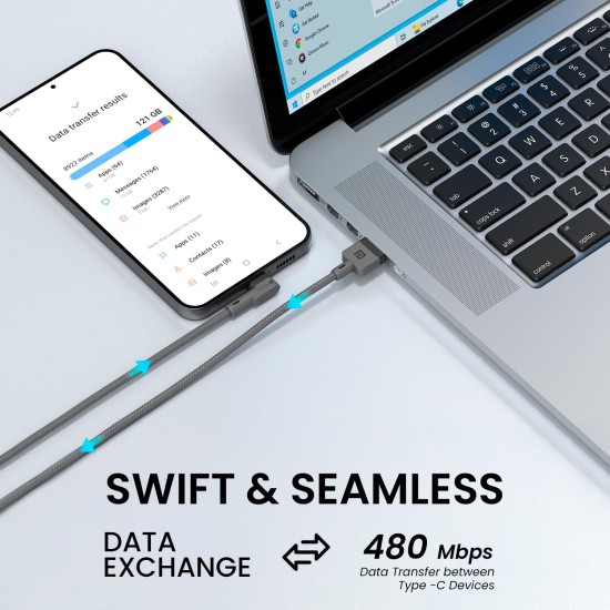 Portronics Konnect L POR-1081 Fast Charging 3A Type-C Cable 1.2Meter with Charge & Sync Function for All Type-C Devices (Grey) Portronics Konnect L POR-1081 Fast Charging 3A Type-C Cable 1.2Meter with Charge & Sync Function for All Type-C Devices (Grey)