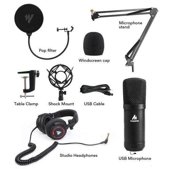 Maono AU-A04H Computer USB Microphone with Studio Headphone Set, Cardioid Podcast Condenser Mic for Gaming, Recording, PS4, Streaming, ASMR, YouTube, Singing, Vocal, PC