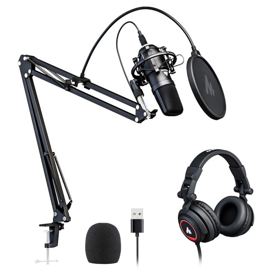 Maono AU-A04H Computer USB Microphone with Studio Headphone Set, Cardioid Podcast Condenser Mic for Gaming, Recording, PS4, Streaming, ASMR, YouTube, Singing, Vocal, PC