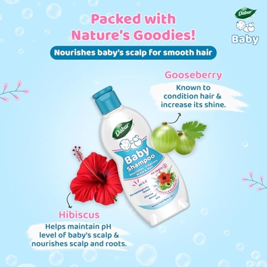 Dabur Baby Gentle Nourishing Shampoo: With No Harmful Chemicals & Tear Free Formula |Contains Aloe Vera & Gooseberry | pH balanced , Hypoallergenic & Dermatologically Tested with No Paraben & Phthalates -500 ml
