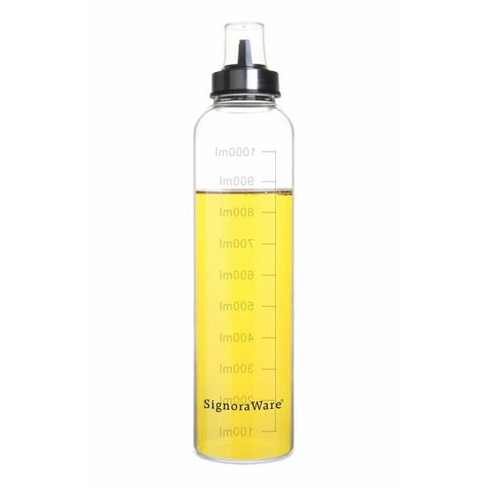 SIGNORA WARE Even Flow 1000ml Borosilicate Glass Oil Dispenser and Pourer with Measurement, Transparent and pointer Oil Nozzle with Covering Lid, Leakproof Spill Proof, Easy Refill (1 litre, Set 1) SIGNORA WARE Even Flow 1000ml Borosilicate Glass Oil Dispenser and Pourer with Measurement, Transparent and pointer Oil Nozzle with Covering Lid, Leakproof Spill Proof, Easy Refill (1 litre, Set 1)