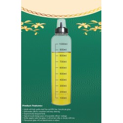 SIGNORA WARE Even Flow 1000ml Borosilicate Glass Oil Dispenser and Pourer with Measurement, Transparent and pointer Oil Nozzle with Covering Lid, Leakproof Spill Proof, Easy Refill (1 litre, Set 1)