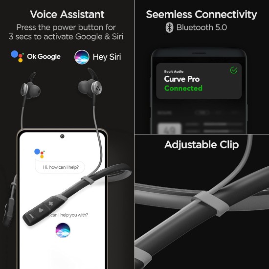 Boult Audio Probass Curvepro Ipx5 Sweatproof Bluetooth Wireless in Ear Earphones with Mic with Fast Charging, Vibration Alert for Calls, 12 Hour Battery Life (Grey) Boult Audio Probass Curvepro Ipx5 Sweatproof Bluetooth Wireless in Ear Earphones with Mic with Fast Charging, Vibration Alert for Calls, 12 Hour Battery Life (Grey)