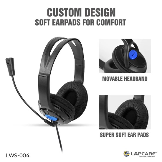 Lapcare LWS-004 Wired Over Ear Headphone with Mic (Black) Lapcare LWS-004 Wired Over Ear Headphone with Mic (Black)