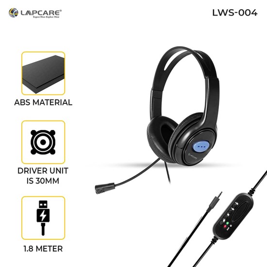 Lapcare LWS-004 Wired Over Ear Headphone with Mic (Black) Lapcare LWS-004 Wired Over Ear Headphone with Mic (Black)