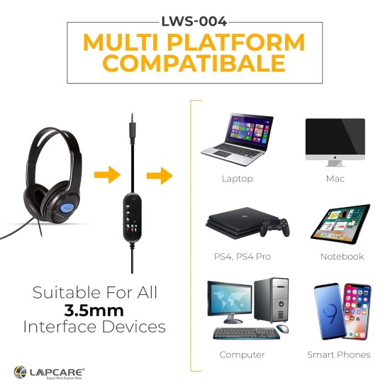 Lapcare LWS-004 Wired Over Ear Headphone with Mic (Black) Lapcare LWS-004 Wired Over Ear Headphone with Mic (Black)