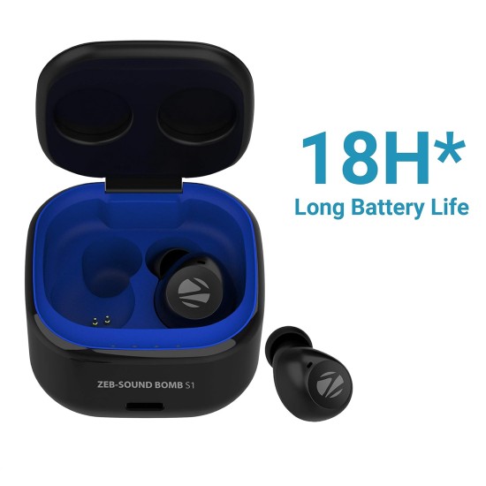 ZEBRONICS, Zeb- Sound Bomb S1 Wireless Earbuds Comes with Bluetooth v5.0 Supporting Call Function,Voice Assistant & Upto 18Hrs* of Playback Time with Portable Charging Case ZEBRONICS, Zeb- Sound Bomb S1 Wireless Earbuds Comes with Bluetooth v5.0 Supporting Call Function,Voice Assistant & Upto 18Hrs* of Playback Time with Portable Charging Case