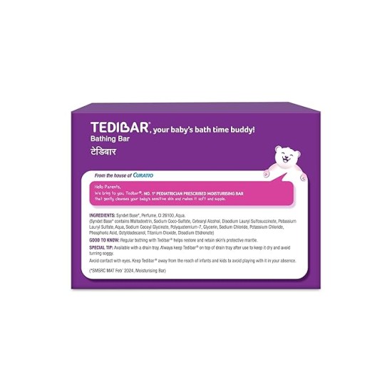 Tedibar Moisturising Baby Bathing Bar 75gx3 (Pack of 1) 100% Soap Free No. 1* Pediatrician Prescribed Moisturising Bar - By Torrent Pharma