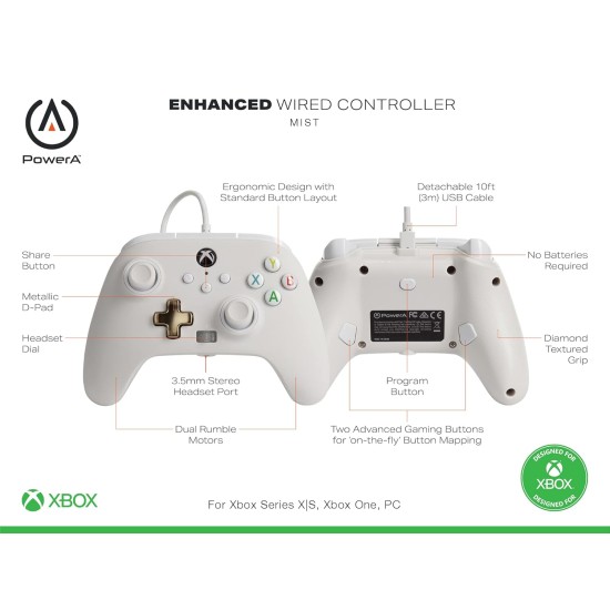 PowerA Enhanced Wired Gaming Controller for Xbox Series X/S and Xbox One, White, Mist (Officially Licensed) PowerA Enhanced Wired Gaming Controller for Xbox Series X/S and Xbox One, White, Mist (Officially Licensed)