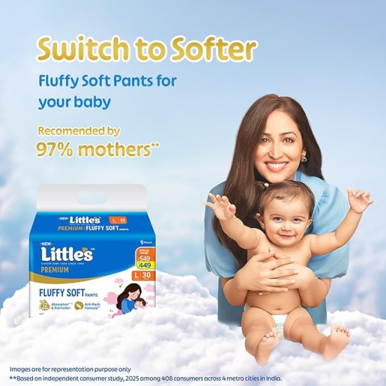 Little's Premium Baby Diapers L Size (Large) Pants Style | 9-14 kg | 30 Count - Pack of 1 | CottonSoft Baby Diaper with Leakage Guard, Wetness Indicator & 12 Hours Absorption Little's Premium Baby Diapers L Size (Large) Pants Style | 9-14 kg | 30 Count - Pack of 1 | CottonSoft Baby Diaper with Leakage Guard, Wetness Indicator & 12 Hours Absorption