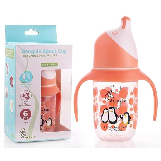 R for Rabbit Penguin Spout Sipper Cup 180 ml Bottle, PP Spout Sipper for Kids Age of 6 + Months - Orange