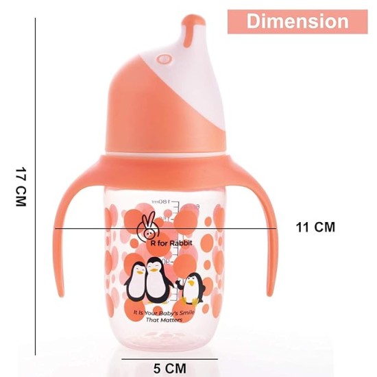 R for Rabbit Penguin Spout Sipper Cup 180 ml Bottle, PP Spout Sipper for Kids Age of 6 + Months - Orange