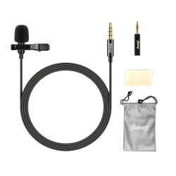JUAREZ JRM50 Lavalier Microphone Lav Mic Auxiliary Omnidirectional Condenser Clip Mic, 2 M/6.5 Feet TPE Cable (Black)