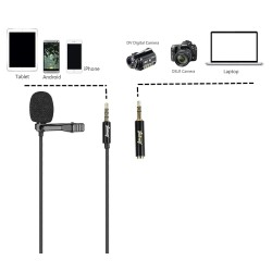 JUAREZ JRM50 Lavalier Microphone Lav Mic Auxiliary Omnidirectional Condenser Clip Mic, 2 M/6.5 Feet TPE Cable (Black)