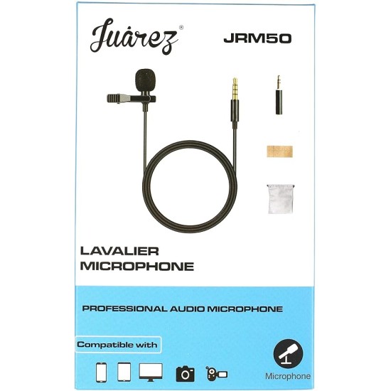JUAREZ JRM50 Lavalier Microphone Lav Mic Auxiliary Omnidirectional Condenser Clip Mic, 2 M/6.5 Feet TPE Cable (Black) JUAREZ JRM50 Lavalier Microphone Lav Mic Auxiliary Omnidirectional Condenser Clip Mic, 2 M/6.5 Feet TPE Cable (Black)