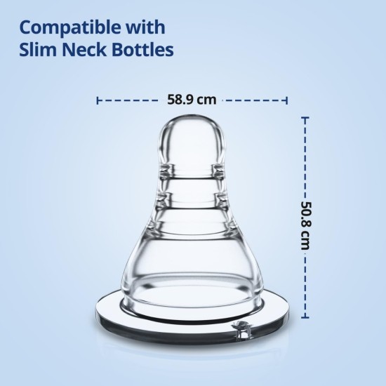 LuvLap Anti-Colic Essential Teat/Nipple for Slim Neck Bottle,4Pcs Variable Flow, 9M+, Made of Soft & Flexible Silicone, Mimics Breastfeeding, Leak Proof, Bpa Free, Comes with Sturdy Base