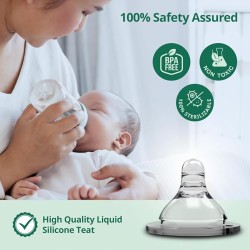 LuvLap Anti-Colic Natura Flo Teat/Nipple for Wide Neck Bottle,4pcs Slow Flow, 0m+, Made of Soft & Flexible Silicone, Ergonomic shape, Mimics breastfeeding, leak proof, BPA Free, comes with sturdy base